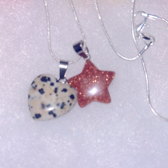 Dalmatian Jasper heart ❤️ and Goldstone Star sterling silver necklace - Picture 5 of 5